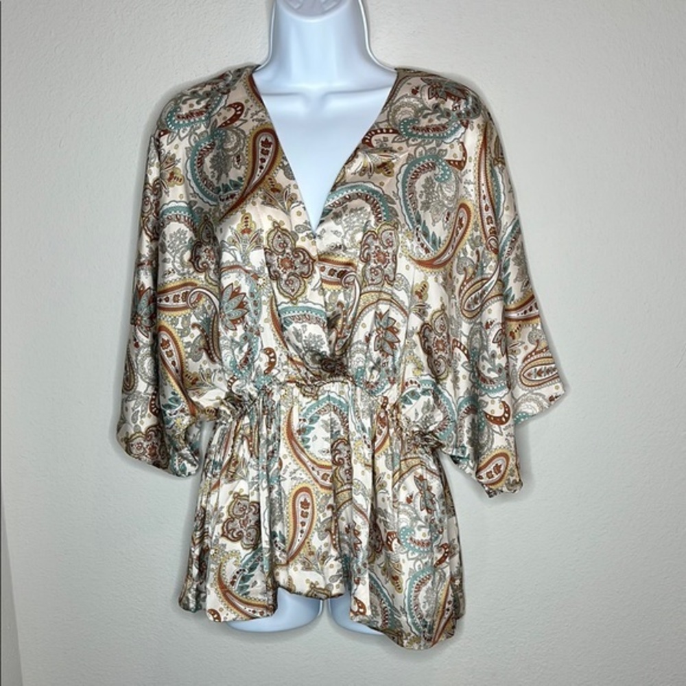 Mittoshop Brown and White Boxy Wrap Blouse